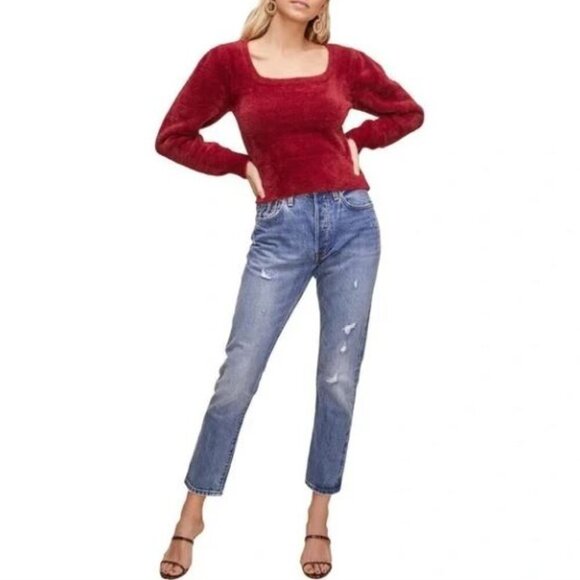 ASTR The Label Fuzzy Square Neck Long Sleeve Cropped Pullover Sweater New XS - Picture 1 of 13